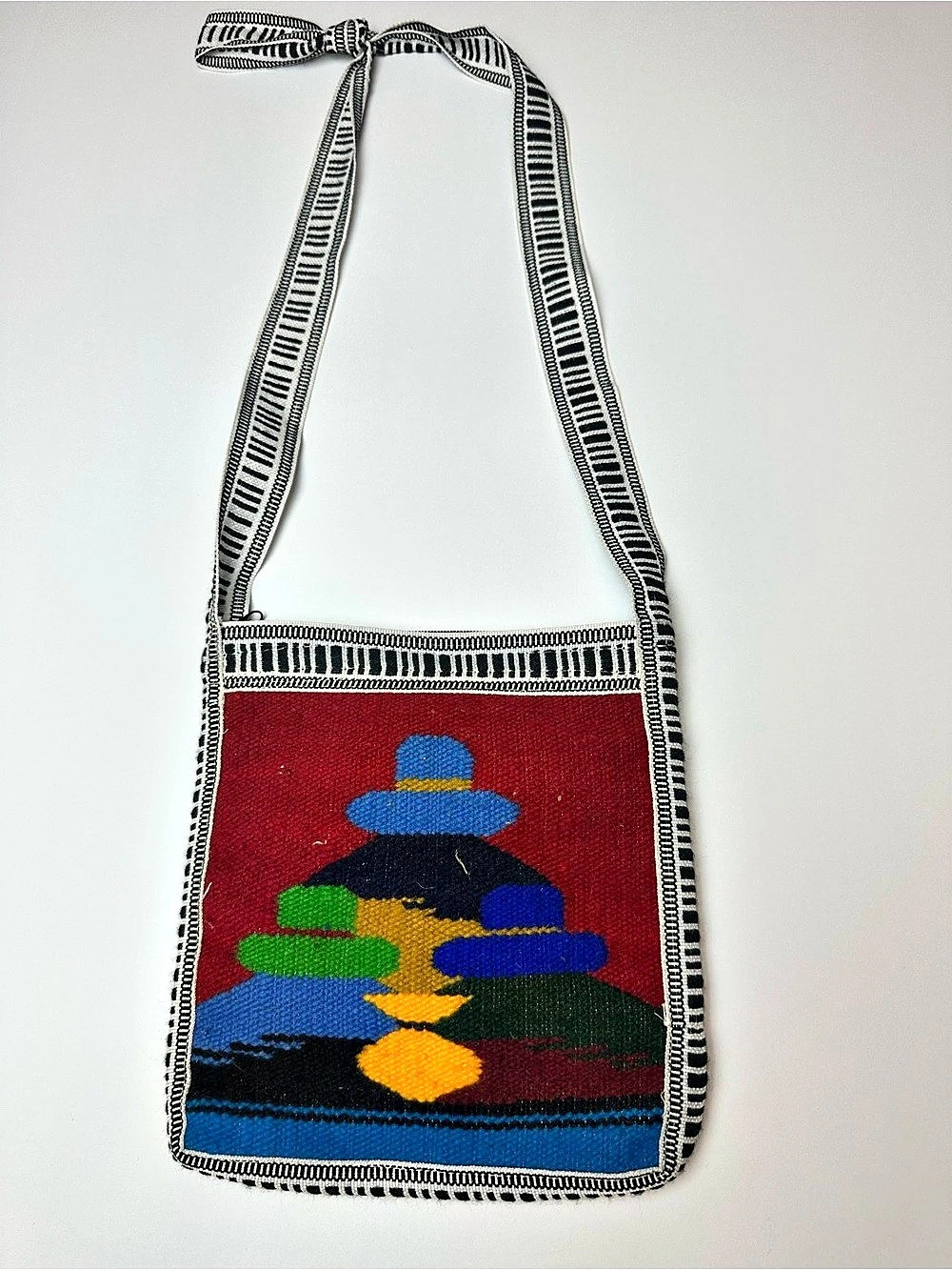 Woven Geometric Crossbody Bag in Red & Black Like New